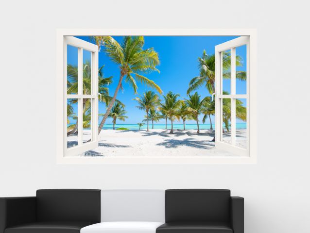 מדבקת חלון 3D | חוף אקזוטי