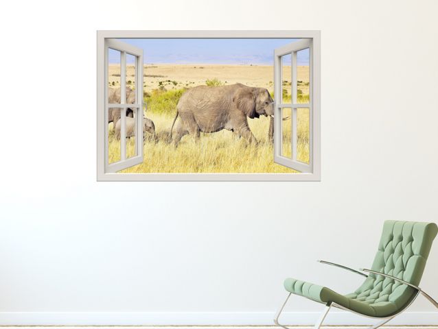 מדבקת חלון 3D | משפחת פילים
