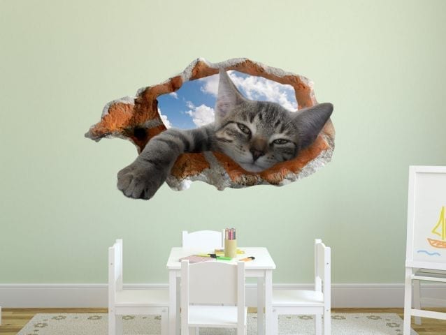מדבקת קיר 3D | חתול שולח יד