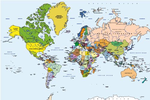 טפט קיר - מפת עולם מפורטת