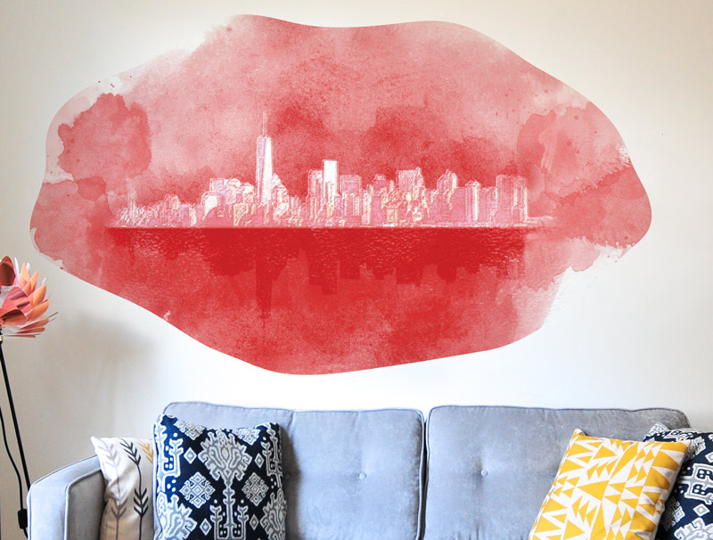 מדבקת קיר מעוצבת - ניו יורק בצבע אדום