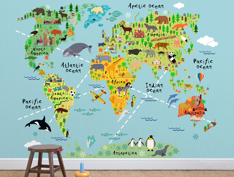 טפט | מפת העולם עם חיות