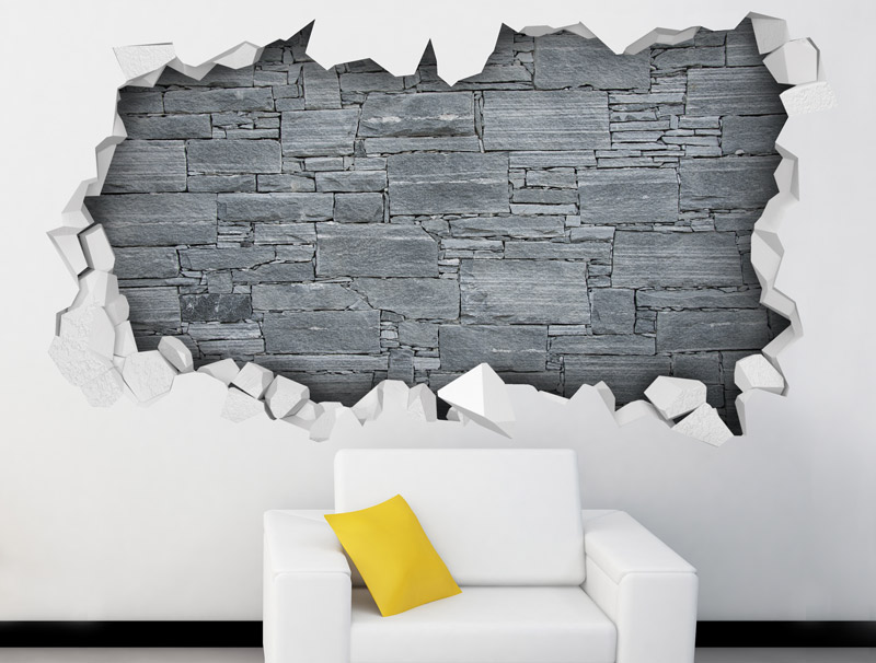 מדבקת קיר | חור תלת מימדי עם בקירים אפורים