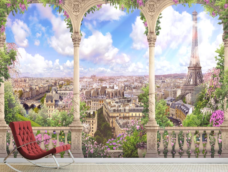 טפט | מרפסת עם שלושה שערים ונוף לפריז
