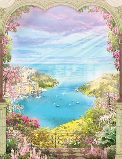 טפט | מרפסת פרחונית ויפה עם נוף מרהיב לים