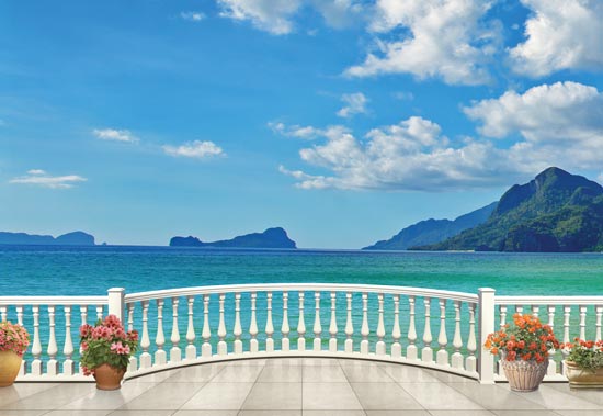 טפט | מרפסת תלת מימדית עם נוף יפיפה לים כחול
