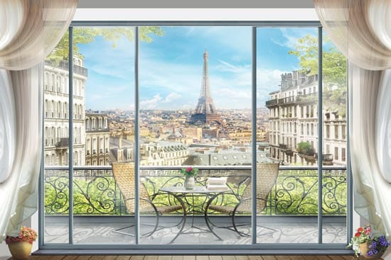 מדבקת טפט | מרפסת יפיפה עם נוף לפריז
