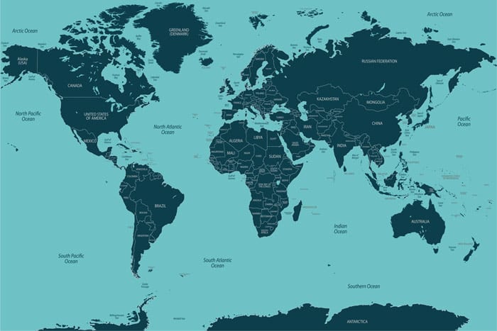 מפת יבשות העולם מפורט