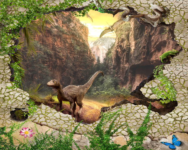 מדבקת טפט - חור בקיר פארק דינוזאורים
