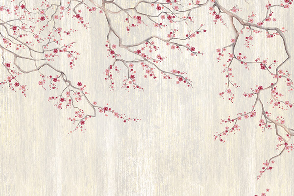 מדבקת טפט - ציור קיר ענפים ופרחים אדומים