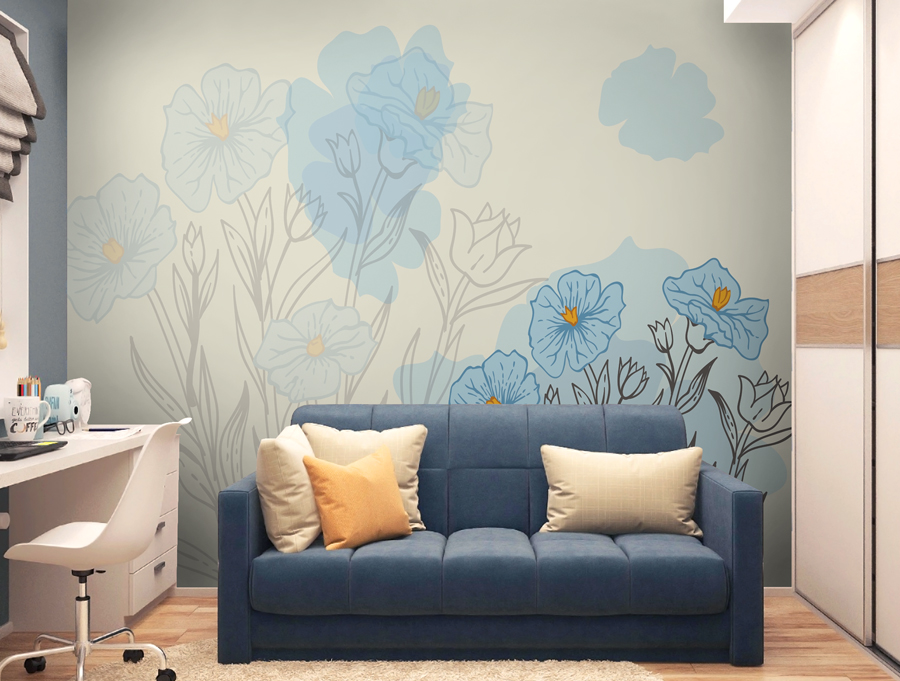 עיצוב אבסטרקטי פרחים כחולים על רקע עדין