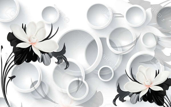 טפט - עיגולים ופרחים לבנים תלת מימדיים