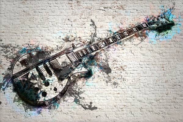 טפט | גיטרה חשמלית בגווני כחול על בריקים