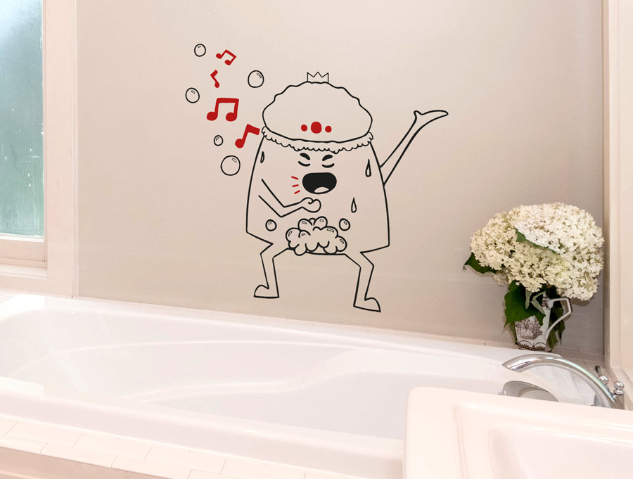 מדבקת קיר - טיפ הסקרן שר במקלחת