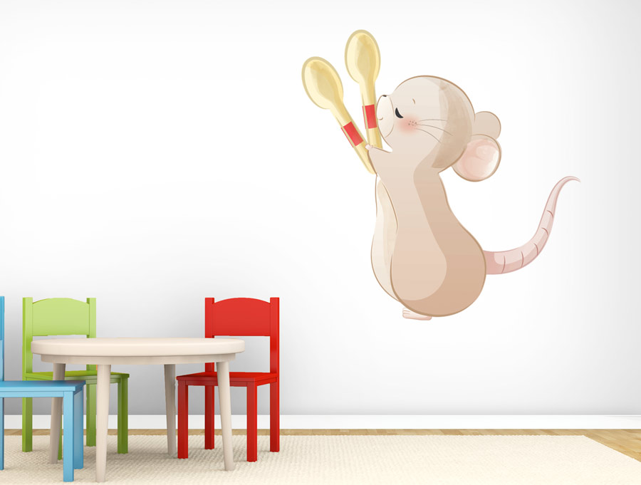 מדבקת קיר - עכבר שמח