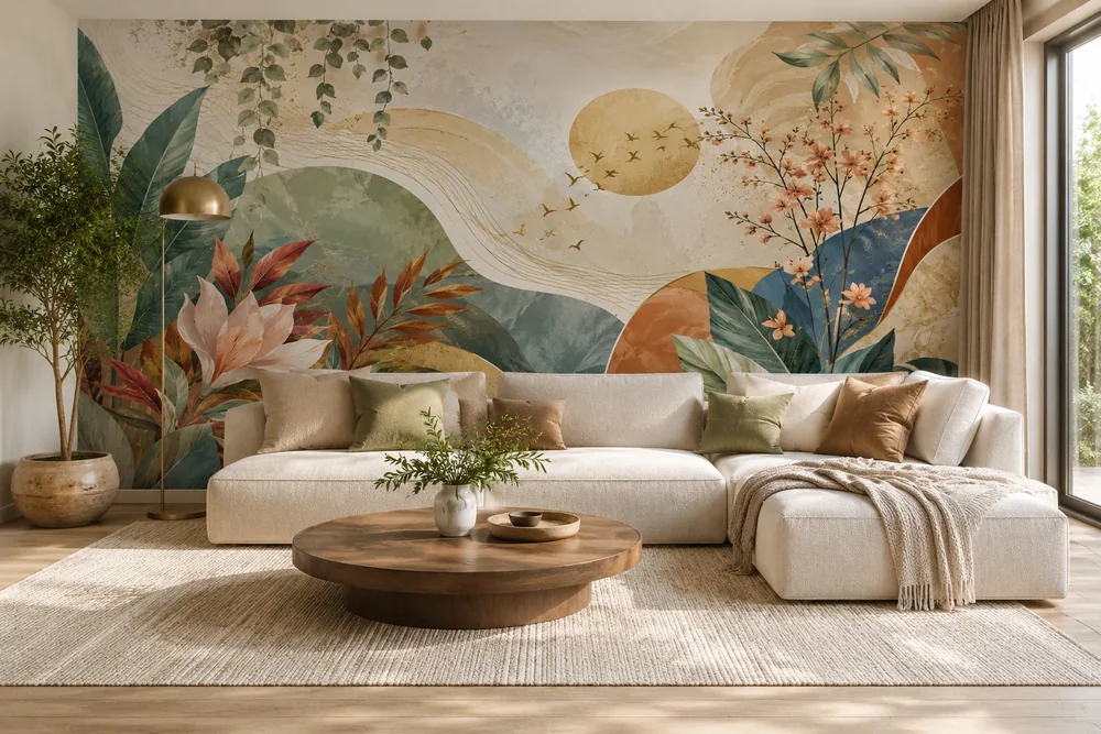 עלים טרופיים ונוף מרהיב