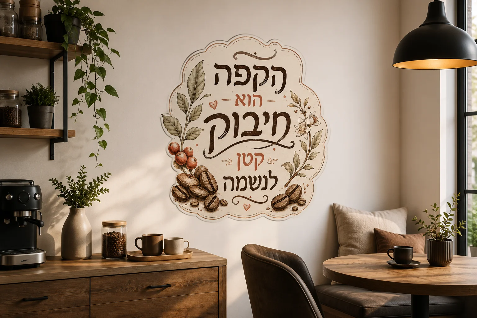 מדבקת פולי קפה ועלים וינטג'