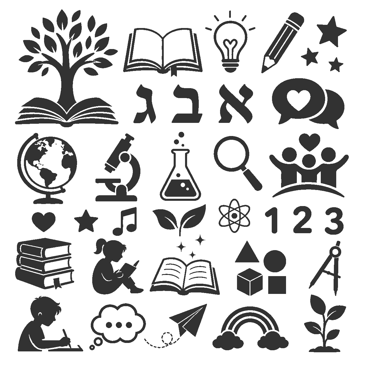 קולאז' סמלים חינוכיים במדבקה
