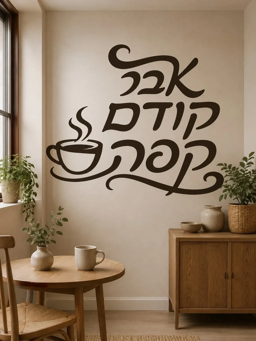 מדבקה עם עיצוב קפה בעברית