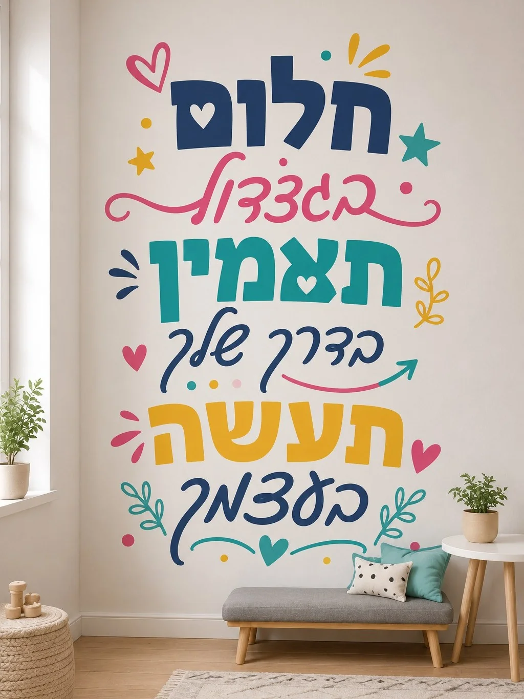 מדבקת טקסט צבעונית בעברית