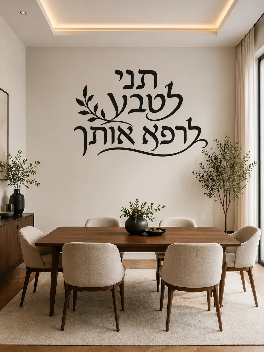 מדבקת קליגרפיה עברית עם ענף עלים