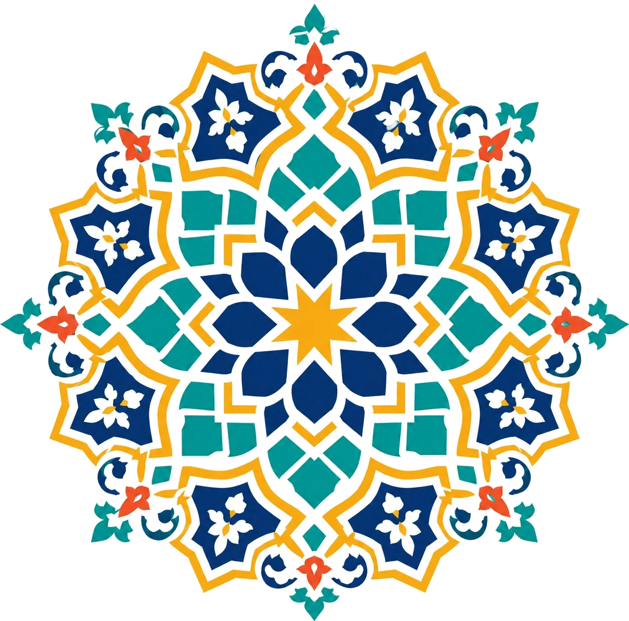 מנדלה גיאומטרית עם מוטיבים פרחוניים