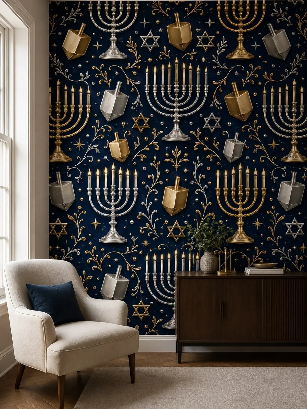 מנורות וסביבונים על רקע כחול