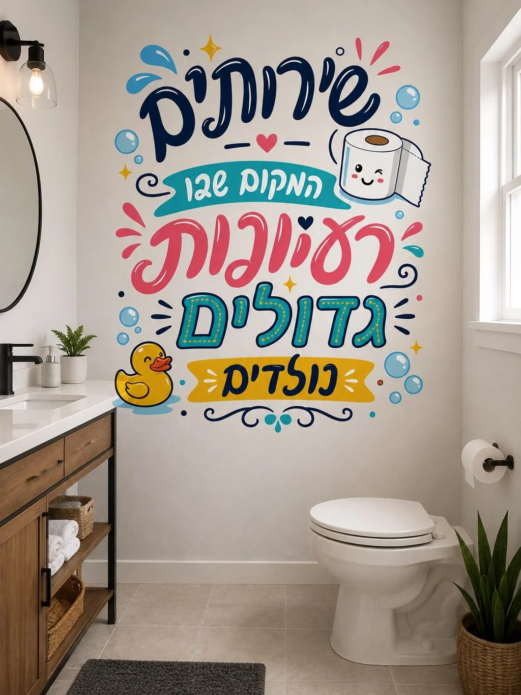 מדבקת קיר שובבה לחדר אמבטיה