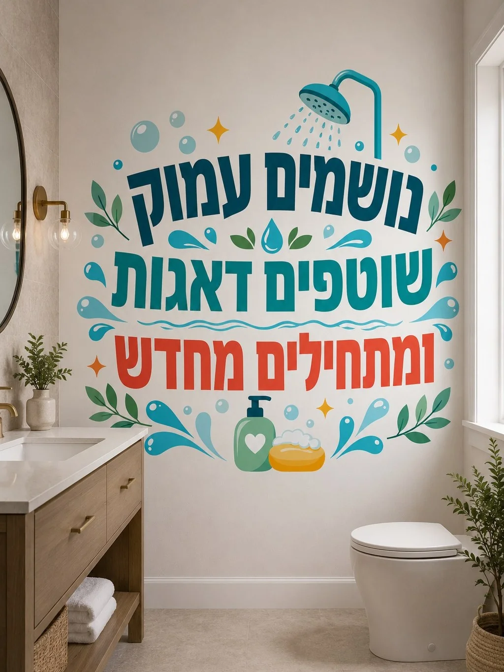 מקלחת וסבון - מדבקה למשחק בחדר הרחצה