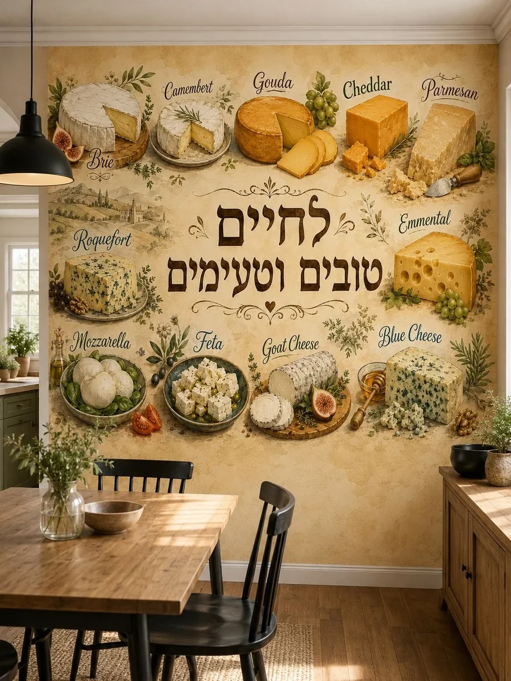 מגוון גבינות על קיר