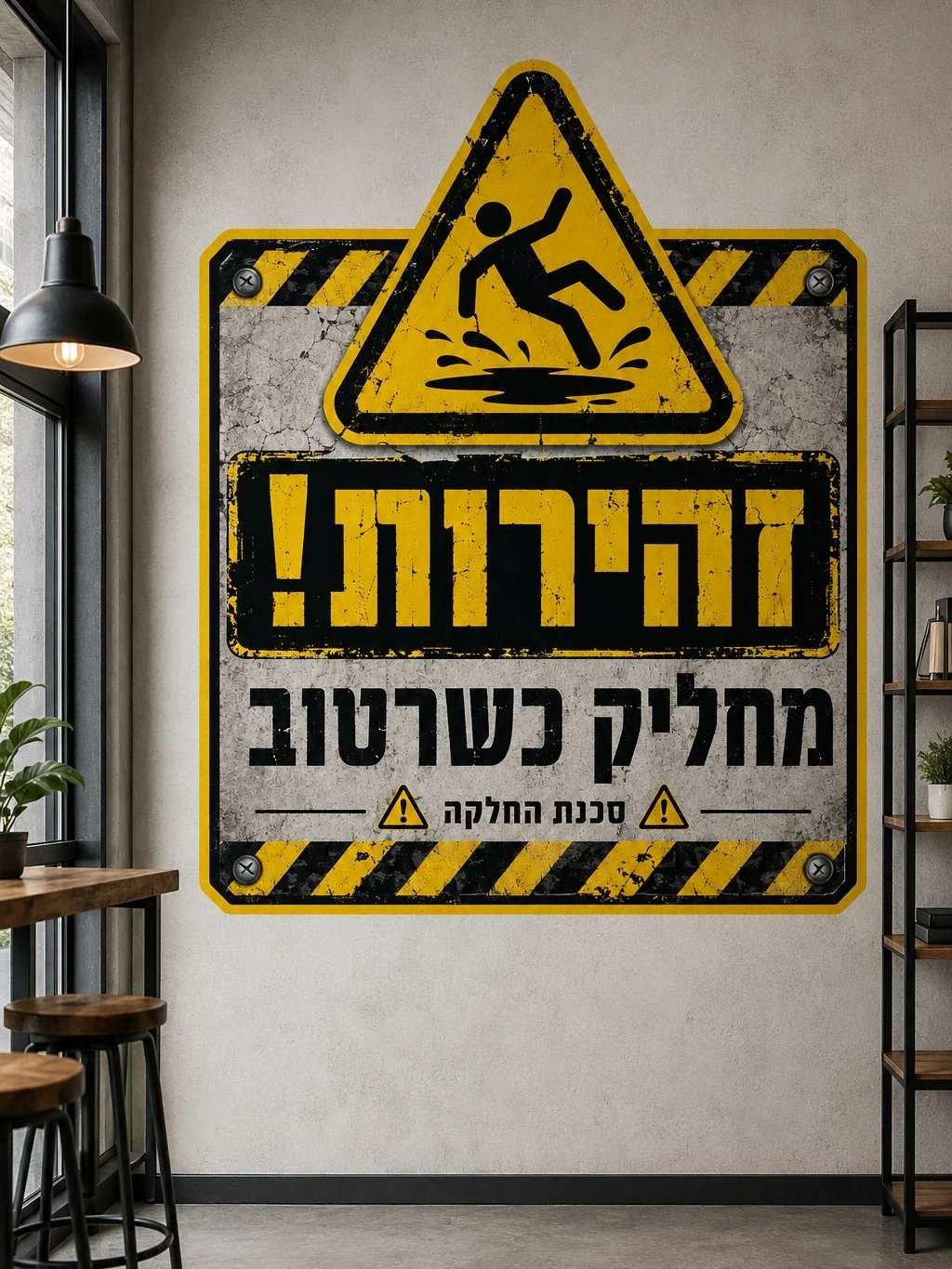 זהירות: מדבקת ריצפה רטובה